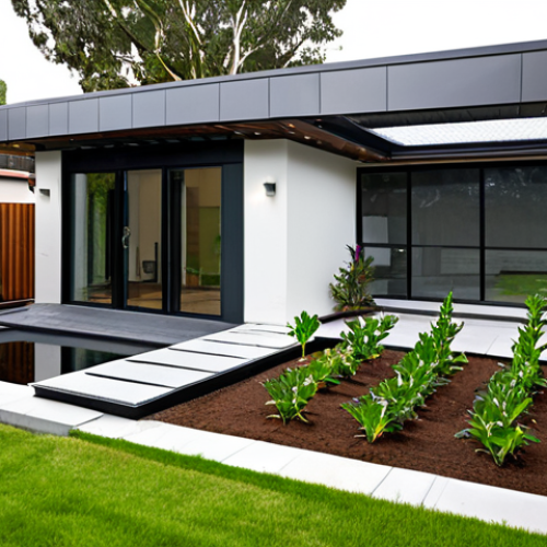 Home 15 빗물 재활용의 사회적 인식 변화 - Modern Suburban Home with Rainwater Harvesting System**
"A modern suburban home with a professional...