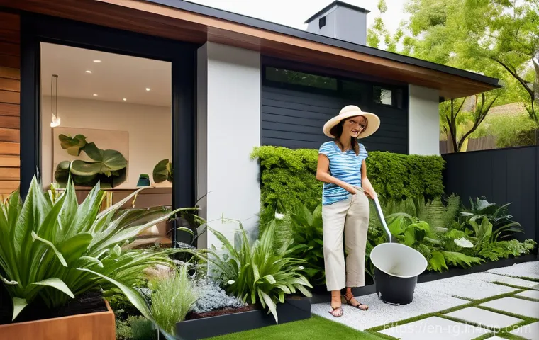 빗물 재활용을 위한 기술 혁신 경향 - Image Prompt 1: Modern Home with Integrated Rainwater Harvesting**