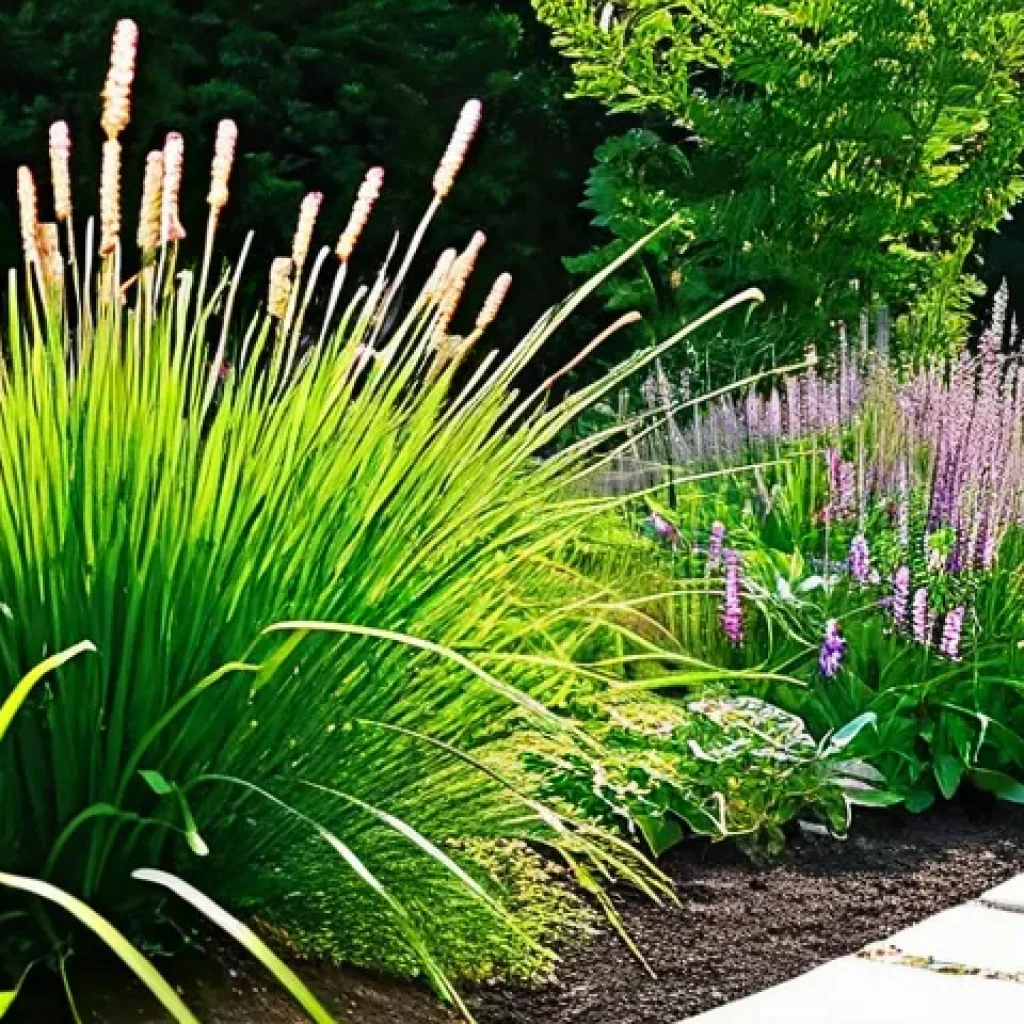 빗물 재활용을 위한 조경 기술 - **Vibrant Rain Garden Oasis**: A beautifully designed, gently sloped rain garden in a suburban backy...
