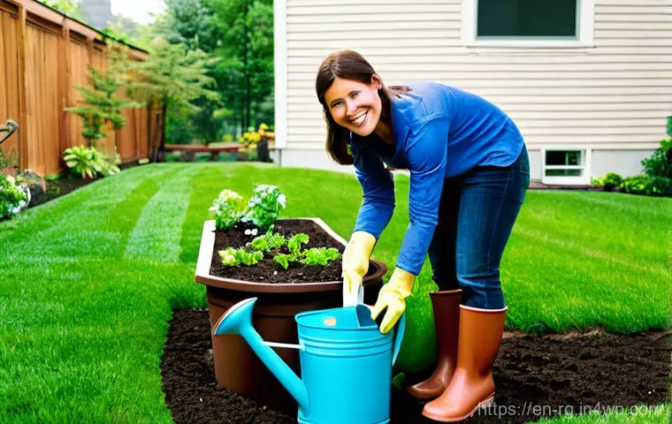 빗물 재활용을 위한 조경 기술 - **Vibrant Rain Garden Oasis**: A beautifully designed, gently sloped rain garden in a suburban backy...