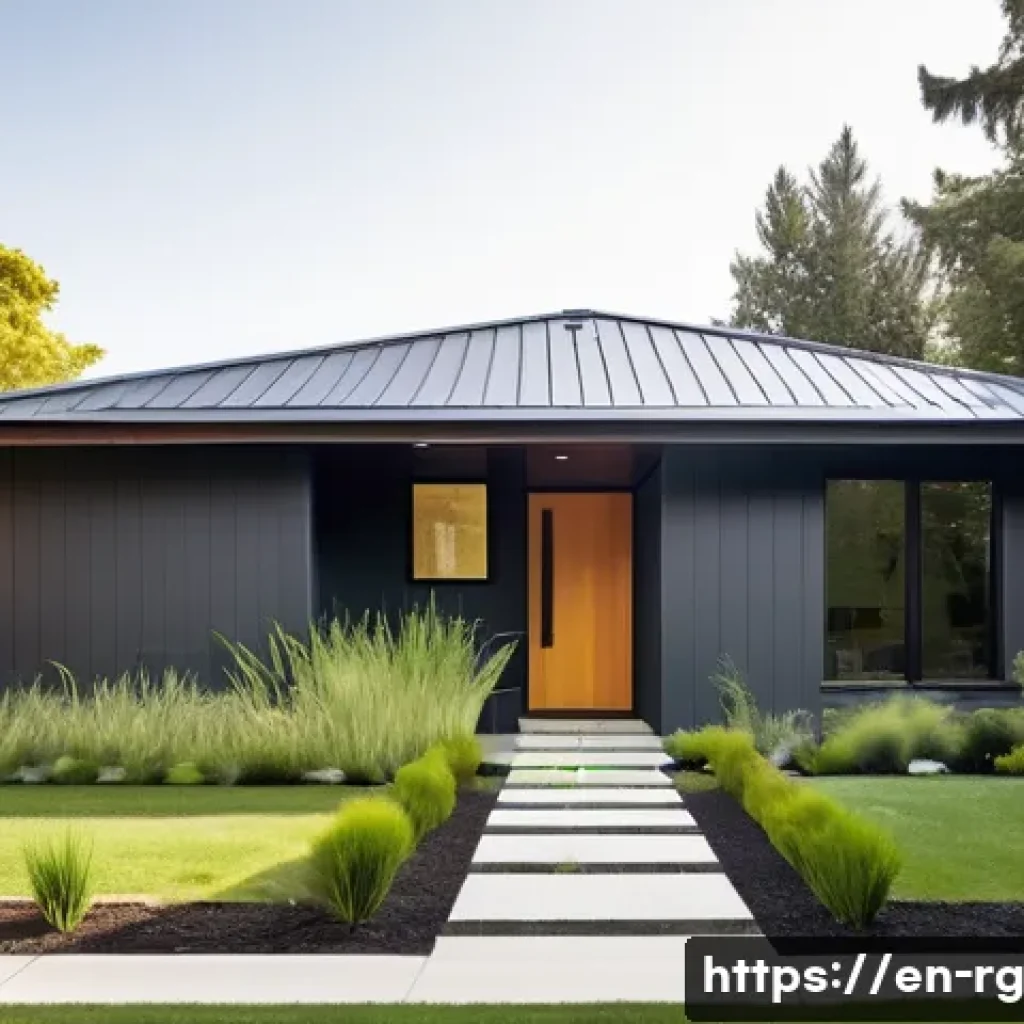 빗물 재활용을 위한 설계 원칙 - **Prompt:** A modern, eco-conscious suburban home on a sunny day, showcasing a seamlessly integrated...