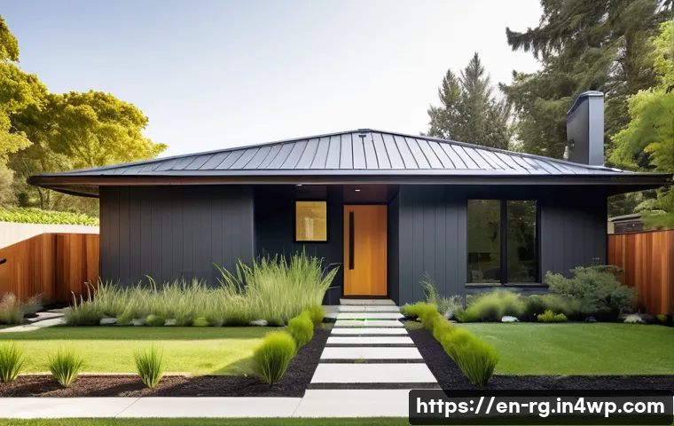 빗물 재활용을 위한 설계 원칙 - **Prompt:** A modern, eco-conscious suburban home on a sunny day, showcasing a seamlessly integrated...