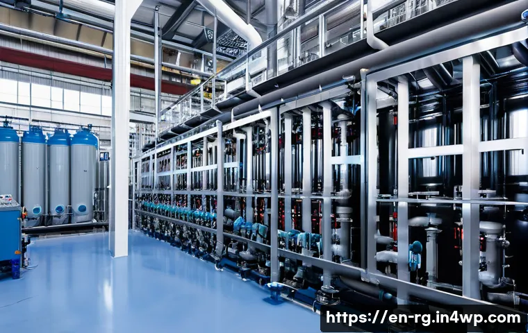산업용 빗물 재활용 기술 진화 - A high-tech industrial rainwater harvesting system featuring multi-stage filtration units including ...