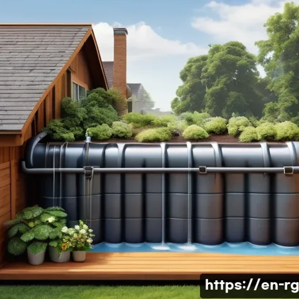 빗물 재활용 설계 시 고려사항 - A highly detailed photorealistic cutaway of a residential rainwater-harvesting