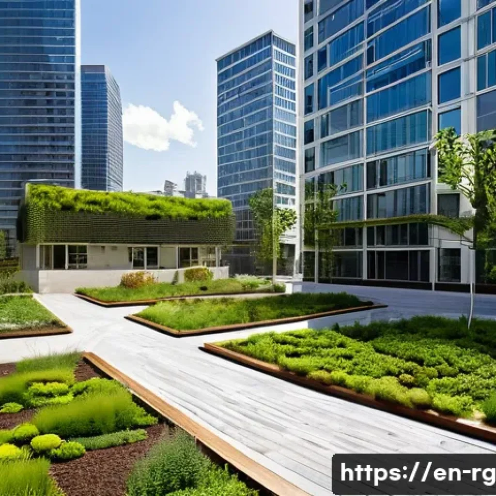 도시계획에서 빗물 재활용의 역할 - A vibrant urban neighborhood featuring modern rainwater harvesting infrastructure seamlessly integra...