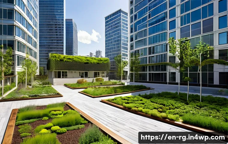 도시계획에서 빗물 재활용의 역할 - A vibrant urban neighborhood featuring modern rainwater harvesting infrastructure seamlessly integra...