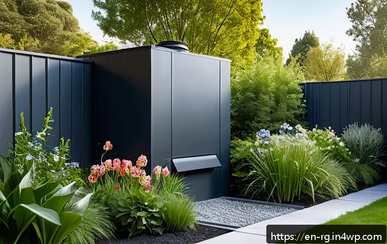 주택에서의 빗물 재활용 기술 도입 사례 - A modern suburban backyard featuring a sleek, slimline rainwater storage tank mounted against a styl...