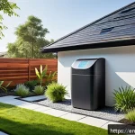 Home 20 주택 빗물 재활용의 법적 규제 변화 - A modern residential backyard featuring a sleek rainwater harvesting system with a large, neatly ins...