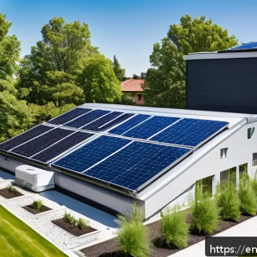 Home 17 빗물 재활용과 대체 에너지 사용 - A modern suburban home rooftop equipped with sleek monocrystalline solar panels under a bright blue ...